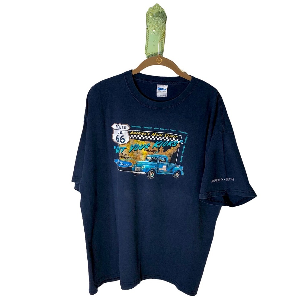 Graphic Tee Route 66 Get Your Kicks United States Map Blue Pickup Truck